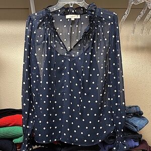 LOFT Dark Blue Polka Dot Blouse